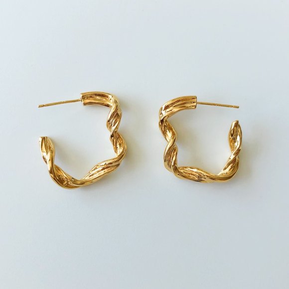 Gold Twisted Hoop Earrings - Picture 3 of 5